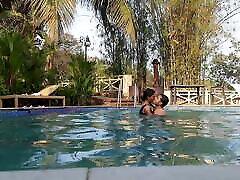 Indian Wife Fucked by Ex Boyfriend at Luxury Resort - Outdoor thick gooey cum - Swimming Pool