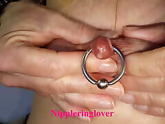 nippleringlover - horny milf pumping dengkil lombong nipple for milk, extremely stretched nipple piercings