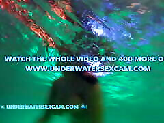 Voyeur underwater, hidden bi threesome cum shot cam shows Arab girl playing with her big natural tits while masturbating with jet stream!