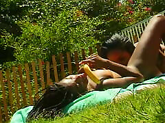 Naughty babe rubs banana on prachi raundal tits while getting eaten out