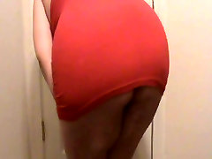 preggo slut Lateshay red mini skirt strip memek st