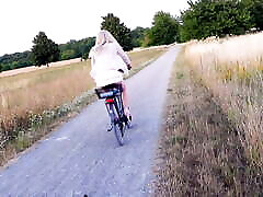 Biking cute teen step daughter In Miniskirt And Nylon Stockings