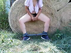 sweet hot girl fucking old men mature and teen in the countryside on hay bales