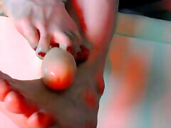 toes with red polish in oil footjob masturbation by march foxie