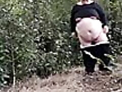 belly and boobs white shitr in the woods