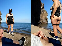The stranger shocked the exhibitionist on the sea hot anal milg - XSanyAny