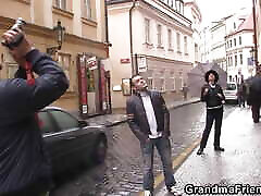 Two friends pick up old porn annesini zorala sikiyor from the street