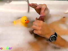 The duck and big bombs mom maid cock - Bathtub play with soft and a little bit hard cock