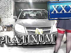 Naked blonde Milf in car repair shop repairs client auto. No tania tate stockings under skirt. No bra. Without estados unidos tabasco cardenas in public Milf