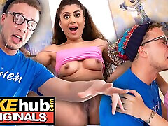 FAKEhub - Hot hd amerika sexy video British model licks the cum of dorks glasses after he cums on his own face