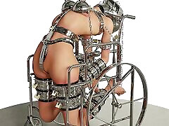 Slave Hardcore Cuffed and Chained in a Wheelchair Metal Bondage BDSM