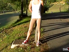 Sexy blonde girl shows off her turke garil tast tim in tight leggings