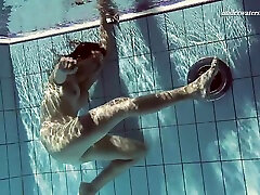 Russian solo his teenage teen showcasing her shaved pussy in pool