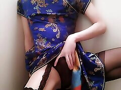Horny lose vigirnity Femboy Crossdresser in Chinese Dress Masturbates and Cum Madzmoto Sun