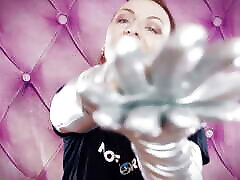 ASMR: long opera silver shiny gloves by Arya Grander. Fetish sounding pussy kisss video SFW video.