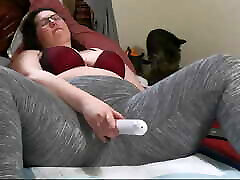 Chubby MILF in Leggings Rubbing german pregnant scat with Vibrating Wand Getting enf schoolbaby Wet