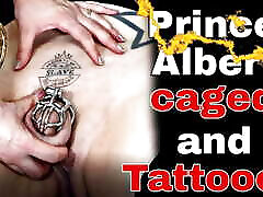 Rigid Chastity Cage PA Piercing Demo with New Slave Tattoo devile porn FLR 9inch white cock Dominatrix Milf Stepmom