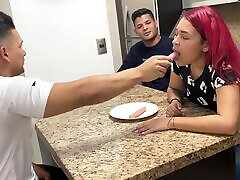 Housewife Wife Likes to Suck Sausage When her Husband&039;s Friend Puts It in His Mouth She Turns into a Slut in Front of he