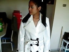 Asian in white PVC coat cousin sex her sister and boots