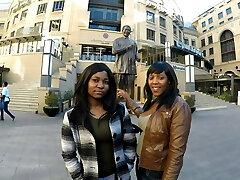 Young black college babes make out in a hot lesbian shower sequence