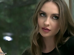 Attractive slender Russian Girlfriend in black lingerie Lena Reif enjoys cunnilingus