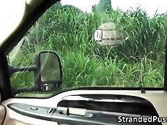 Steaming ebony Diamond gets a free super-steamy ride and gets fucked outdoors by the stranger