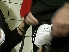 An old German lady gets her throat covered in the shower