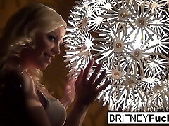 Cool blonde in a retro tease and solo