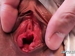 Japanese hot schoolgirl cunt rubbed with her girlish panties