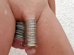 Dansing pierced man-meat with Ball stretching and rings