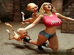 Two funny goblins catch busty blond