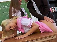 Naughty s Amirah Adara and Nesty smacked and fucked by teacher