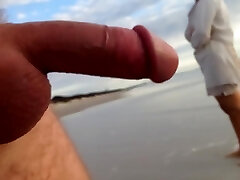 Public erection CFNM beach encounter between lady and masculine exhibitionist