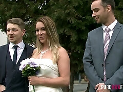 Horny and perverted groom is cheating on bride with red haired bride maid
