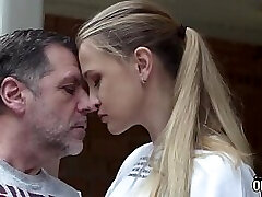 Gradpa porks taut and wet teen pussy with cumshot in her mouth