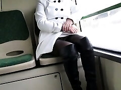 Best Mommy Flashing on Bus Boots Stockings. See pt2 at goddess
