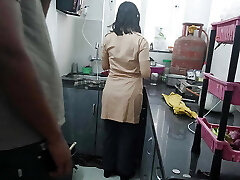 The doll got ready to go to school and was cooking while the neighbor fucked her.