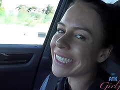 HD POV video of dark haired Summer Vixen being fingered in the car