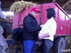 Dirty cheap village whore gets mouthfucked by farm dude quite hard