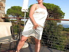 Curvy MILF in White Satin Sundress Sunset Balcony Sex - Projectfundiary