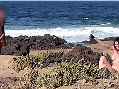 Nudist BEACH BLOWJOB: I show my rock-hard cock to a bitch that asks me for a blowjob and jism in her mouth.