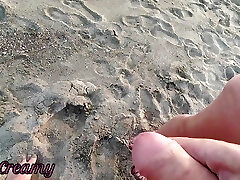 Dick display - A girl caught me jerking off in public beach and help me cum Two - MissCreamy