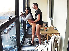 Buxom Teen in Hot Smoking Action on the Balcony