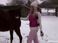 A naughty farm female does her errands then works her pussy