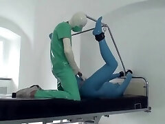 Fabulous Girl Full Encased In Blue Latex Catsuit + Protection Mask And Hard Fucked