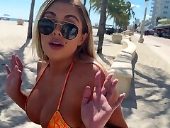 Picked up big-chested Latina stranger on the beach for one night stand