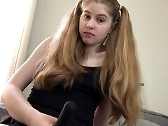 Domina with strap-on gives jerk off instructions