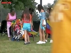 Sexy booty cut-offs video of a busty chick enjoying a festival