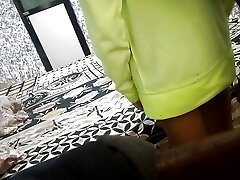 Indian Woman Fun in a office bed bedroom. Indian Couple fun with a bed room