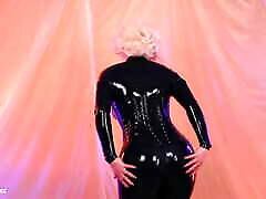 Black Latex Rubber Catsuit Solo Video of Beautiful Blonde Arya Grander - kulo grande Compilation Video